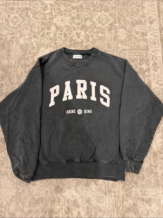 Anine Bing Sweaters - Anine Bing Black 'PARIS' Crewneck Sweatshirt
